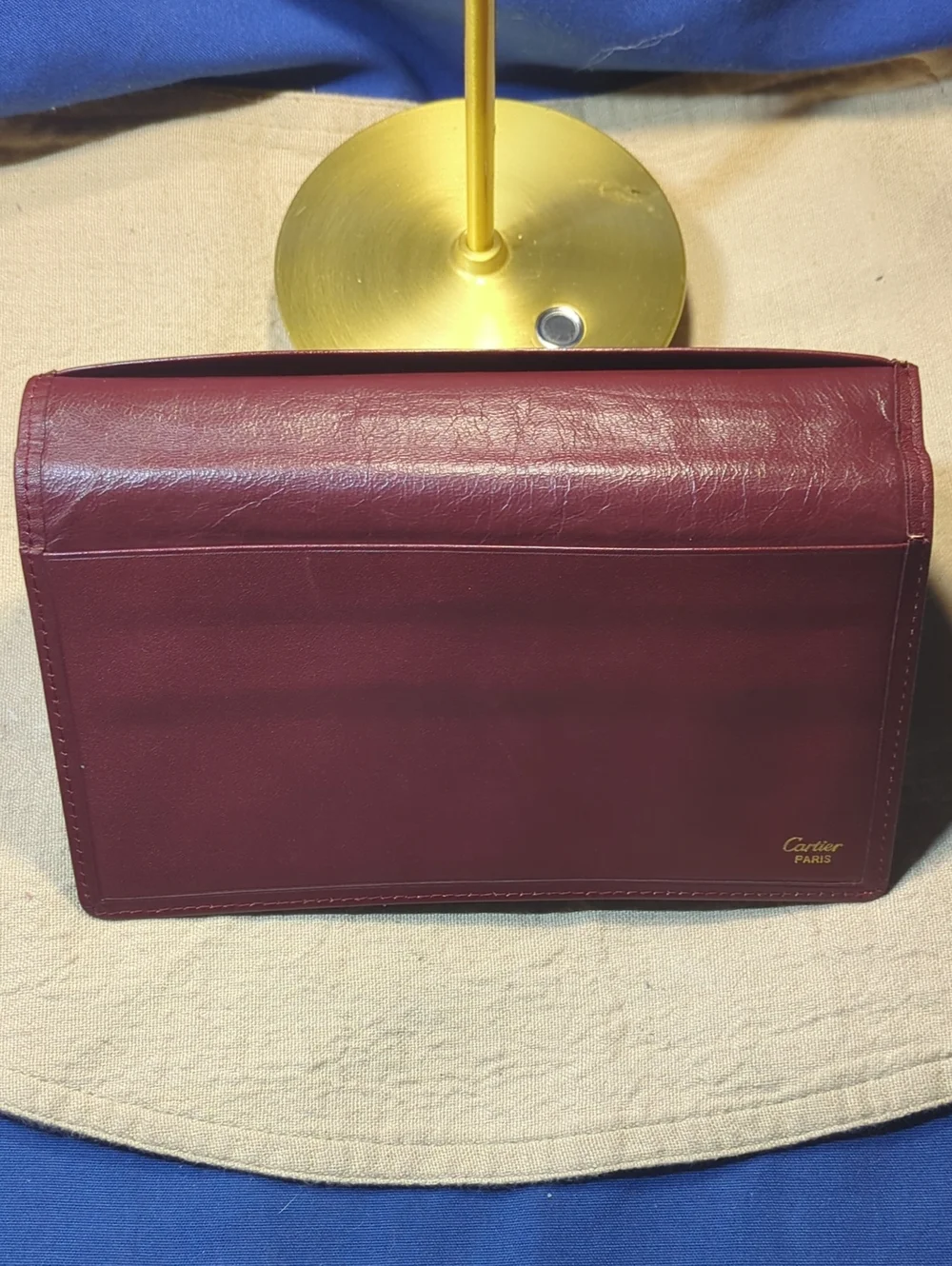 Vintage Cartier Burgundy Leather Envelope Clutch with Gold Corners $70